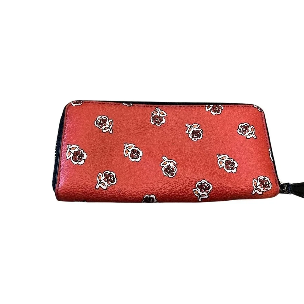 Coach Wallet Womens One Size Red Floral Slim Accordion Zip-Around Wallet